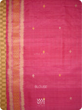 Natural Tussar Yellow Checks Purple Pink Ganga Jamuna Kolam Exclusive Handspun Tussar Silk Saree