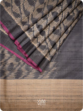 Black Tirsha Ikat Handspun Tussar Silk Saree
