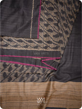 Black Tirsha Ikat Handspun Tussar Silk Saree