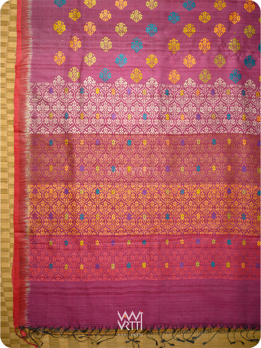 Burgundy Red  Parijat Handspun Tussar Silk Saree