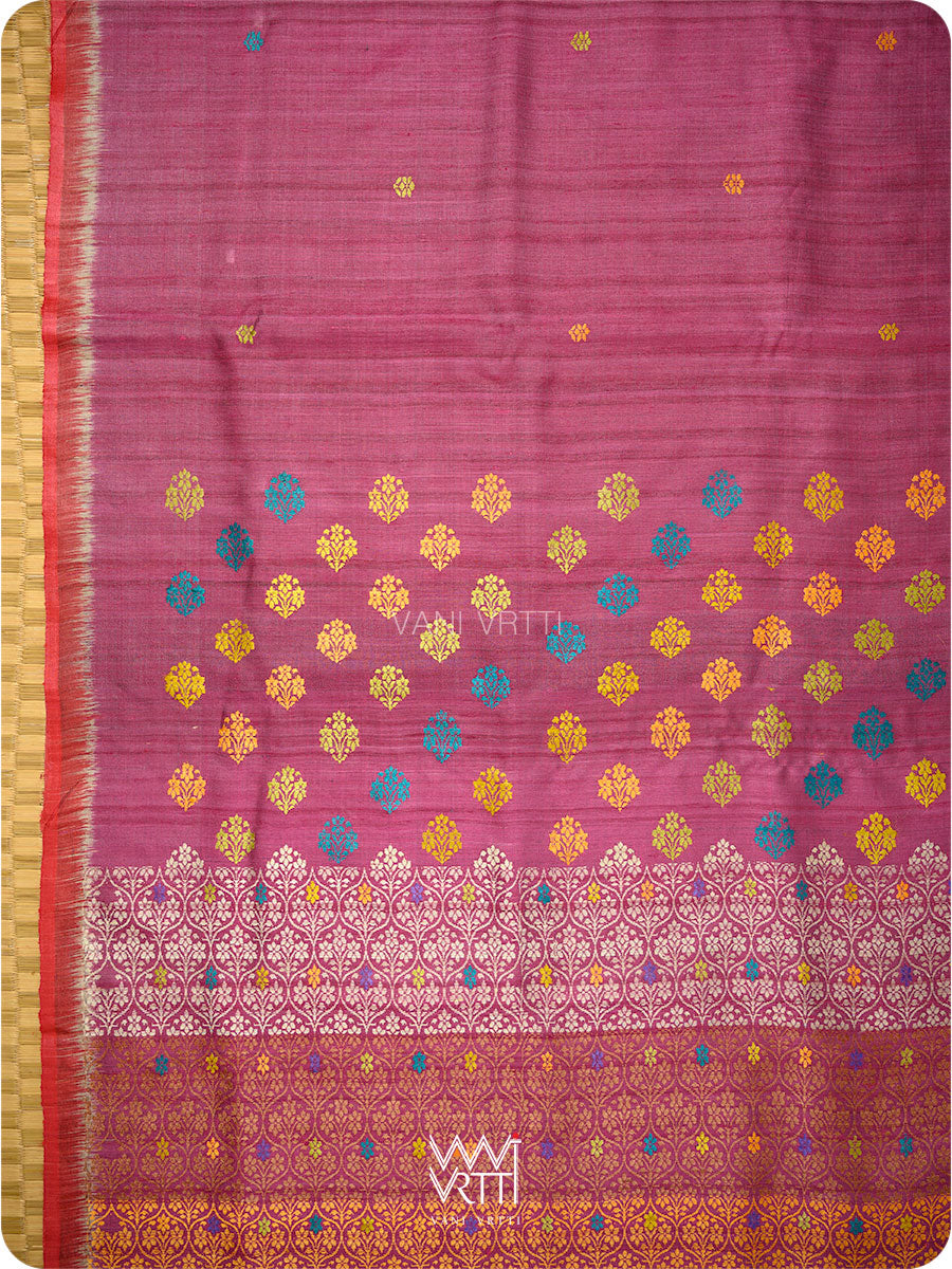 Burgundy Red  Parijat Handspun Tussar Silk Saree