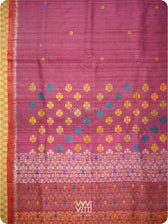 Burgundy Red  Parijat Handspun Tussar Silk Saree