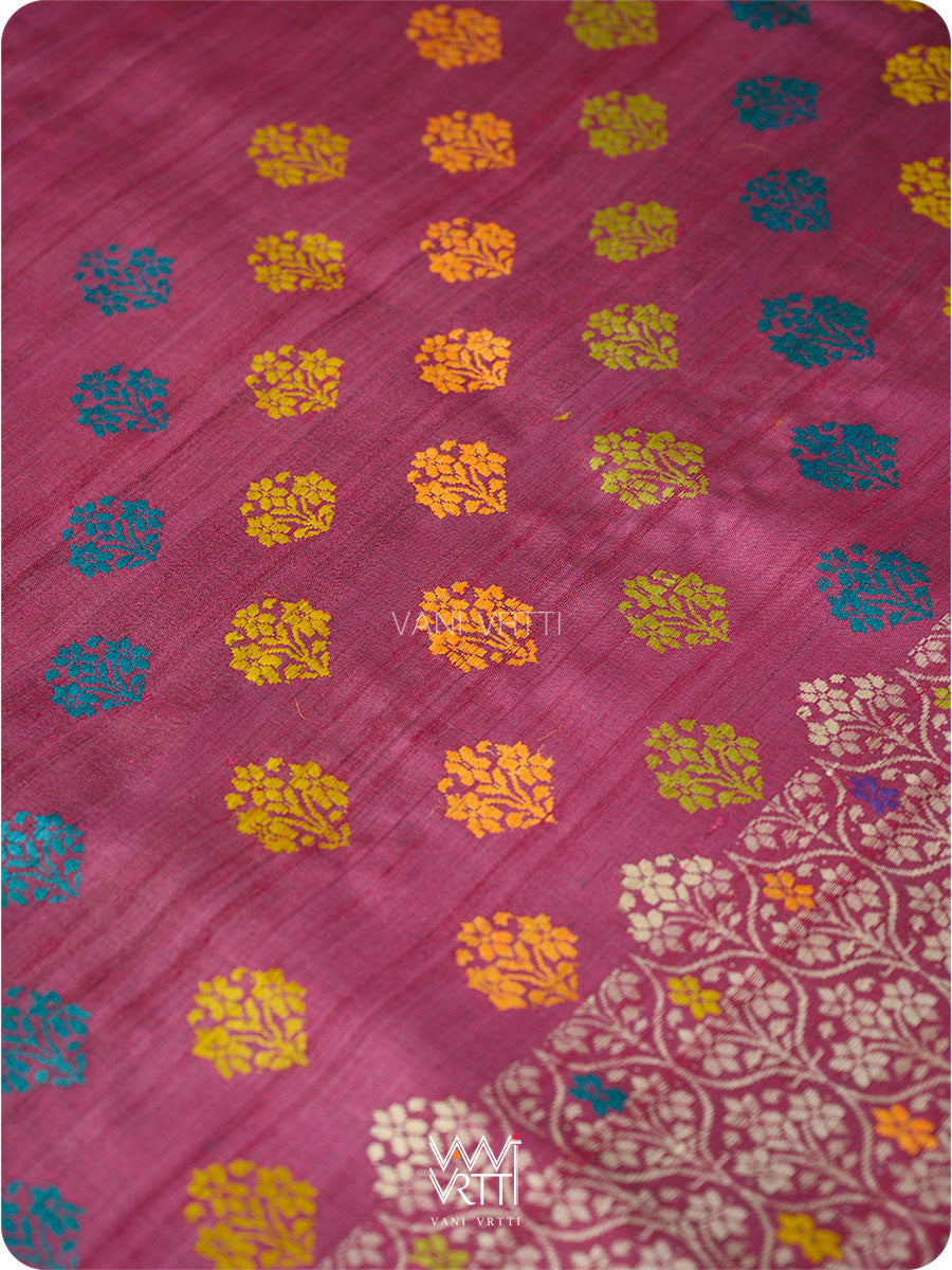 Burgundy Red  Parijat Handspun Tussar Silk Saree