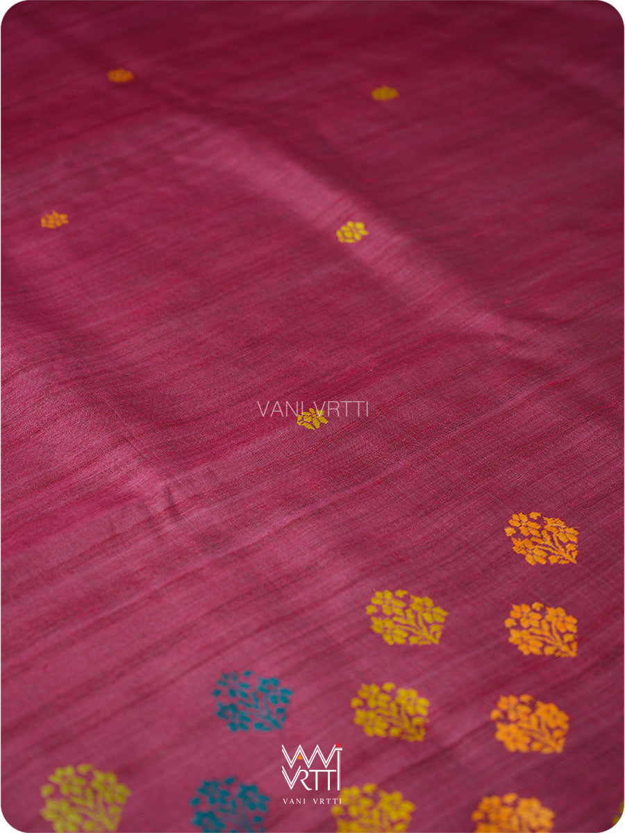 Burgundy Red  Parijat Handspun Tussar Silk Saree