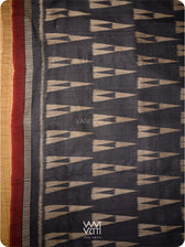 Black Alpana Ikat Handspun Tussar Silk Saree