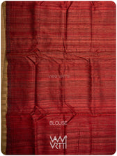 Black Red Abrash Ikat Handspun Tussar Bamboo Silk Saree