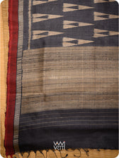 Black Alpana Ikat Handspun Tussar Silk Saree
