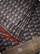 Black Alpana Ikat Handspun Tussar Silk Saree