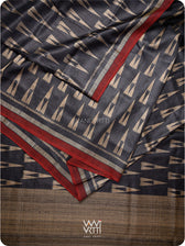 Black Alpana Ikat Handspun Tussar Silk Saree