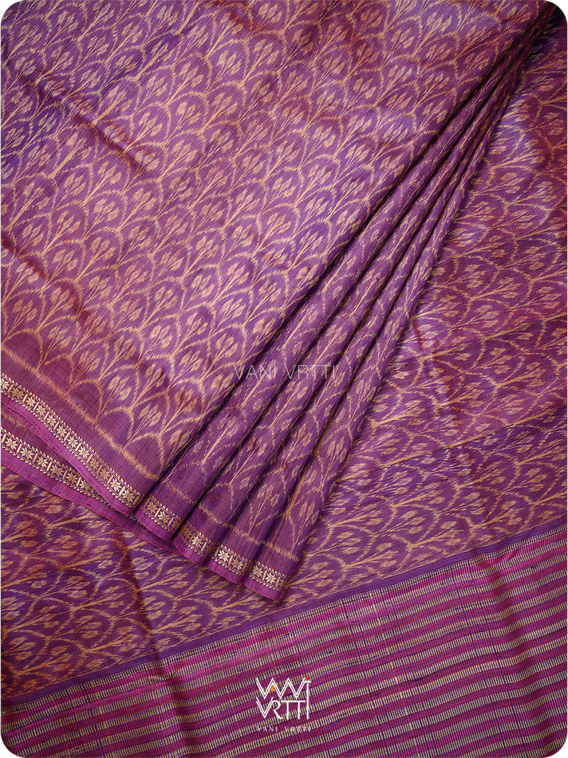 Purple pink Iris Ikat Handspun Tussar Silk Saree