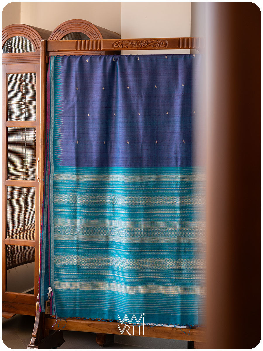 Purple Firozi Nabh Handspun Tussar Silk Saree