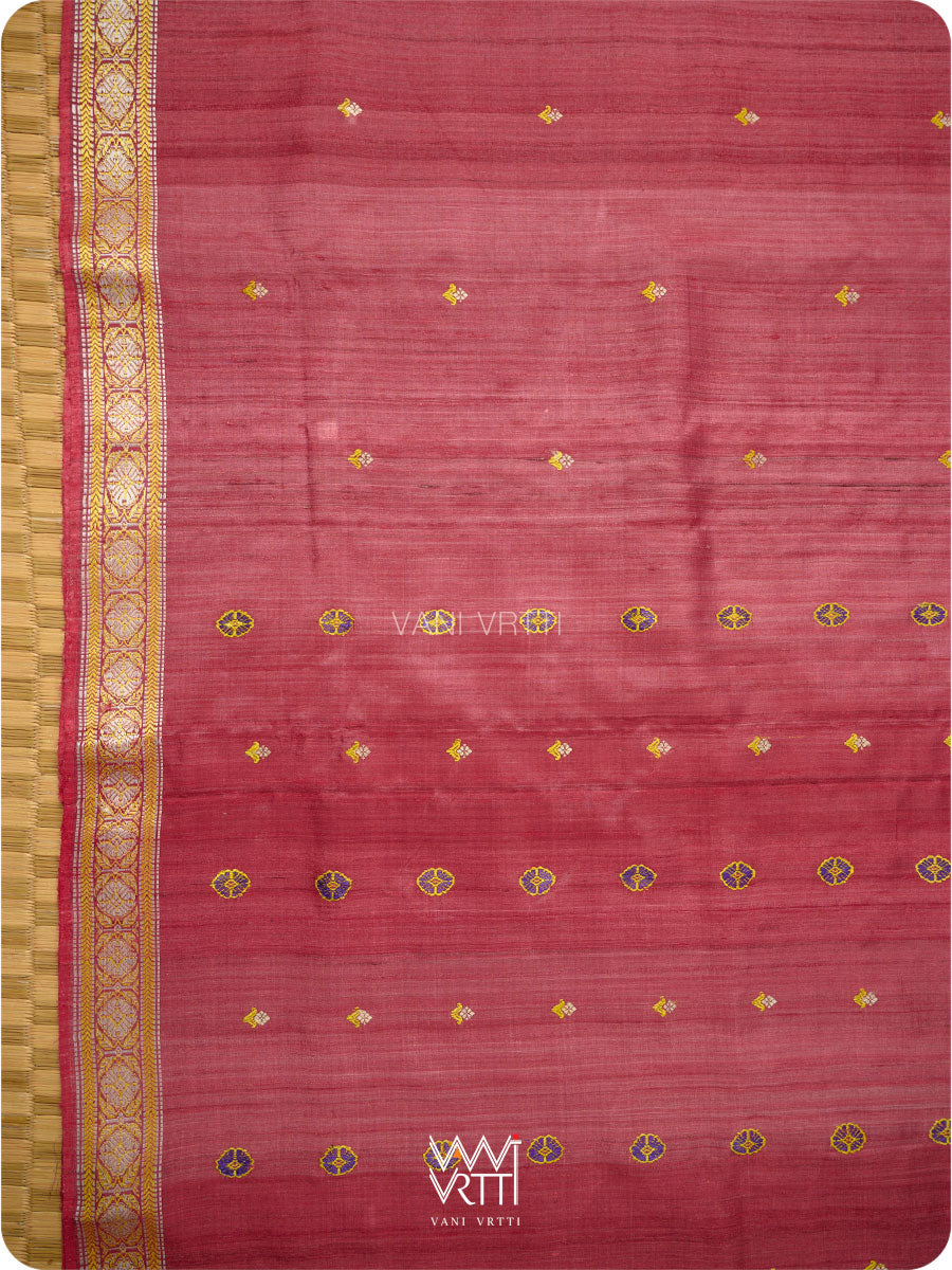 Red Maroon Brahma Kamal Master Weave Exclusive Handspun Tussar Silk Saree