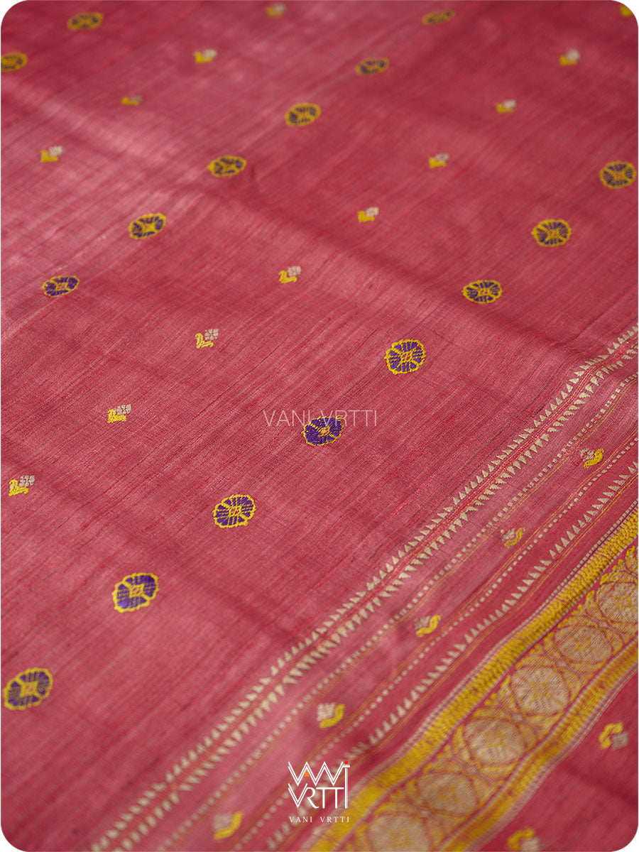 Red Maroon Brahma Kamal Master Weave Exclusive Handspun Tussar Silk Saree