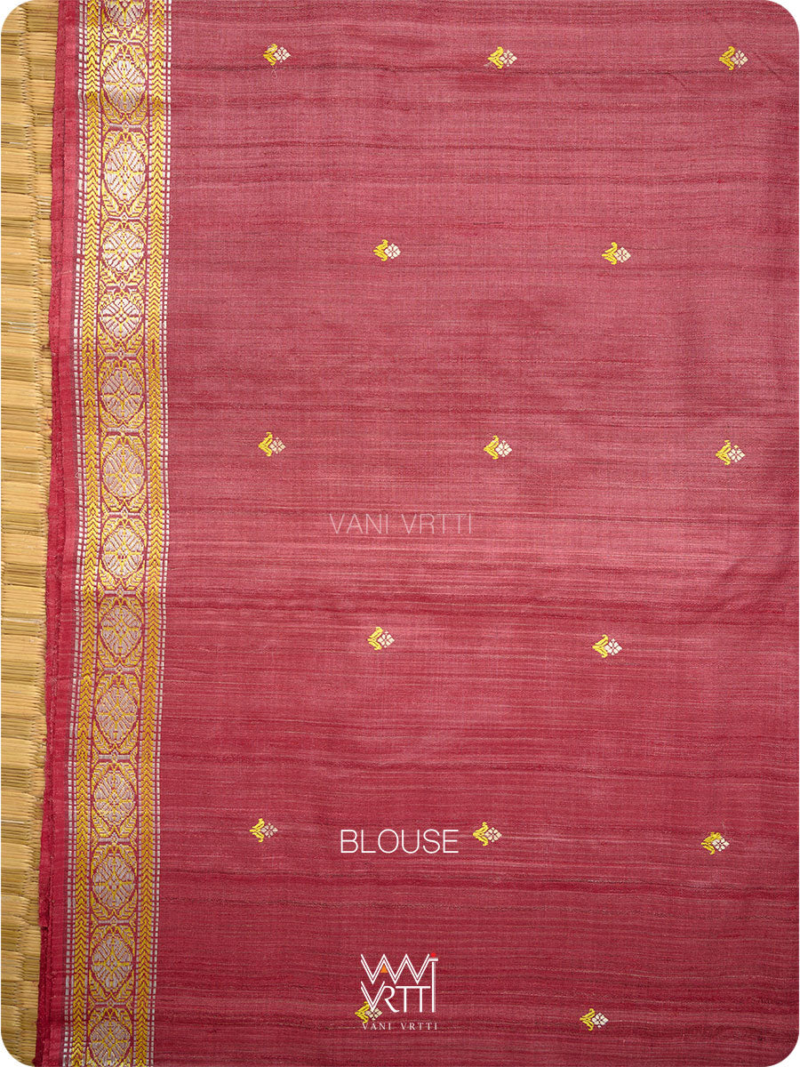 Red Maroon Brahma Kamal Master Weave Exclusive Handspun Tussar Silk Saree