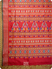 Watermelon Red Veena Pani Lata Master Weave Exclusive Handspun Tussar Silk Saree