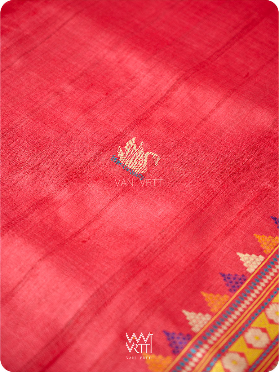 Watermelon Red Veena Pani Lata Master Weave Exclusive Handspun Tussar Silk Saree