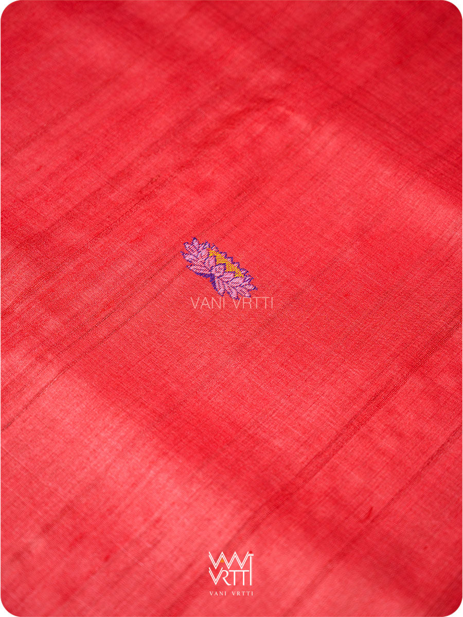Watermelon Red Veena Pani Lata Master Weave Exclusive Handspun Tussar Silk Saree