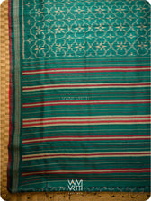 Deep Teal Green Chrysanthemum Master Weave Designer Handspun Ikat Tussar Silk Sari
