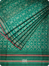 Deep Teal Green Chrysanthemum Master Weave Designer Handspun Ikat Tussar Silk Sari