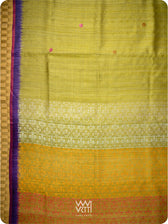 Lime Green Pink Purple Parijat Handspun Tussar Silk Saree
