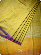 Lime Green Pink Purple Parijat Handspun Tussar Silk Saree