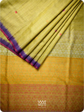 Lime Green Pink Purple Parijat Handspun Tussar Silk Saree