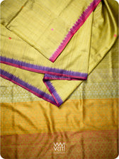 Lime Green Pink Purple Parijat Handspun Tussar Silk Saree