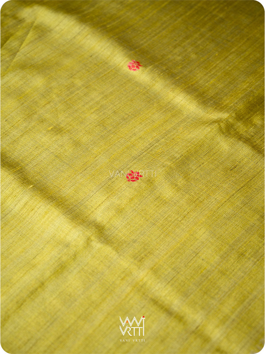 Lime Green Pink Purple Parijat Handspun Tussar Silk Saree