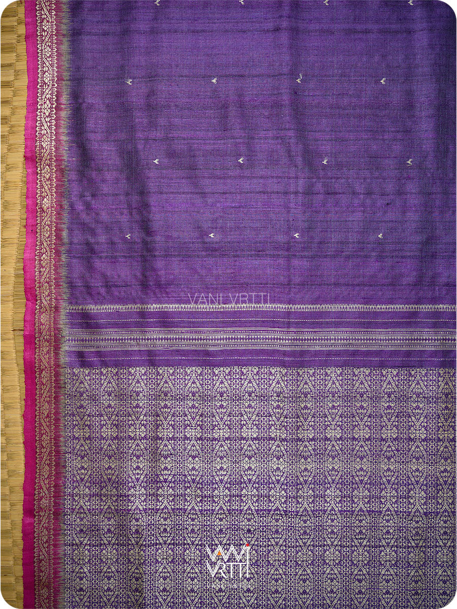 Deep Purple Magenta Madhumalati Handspun Tussar Silk Saree
