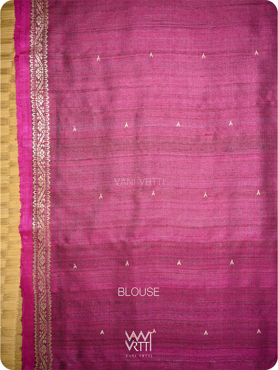 Deep Purple Magenta Madhumalati Handspun Tussar Silk Saree