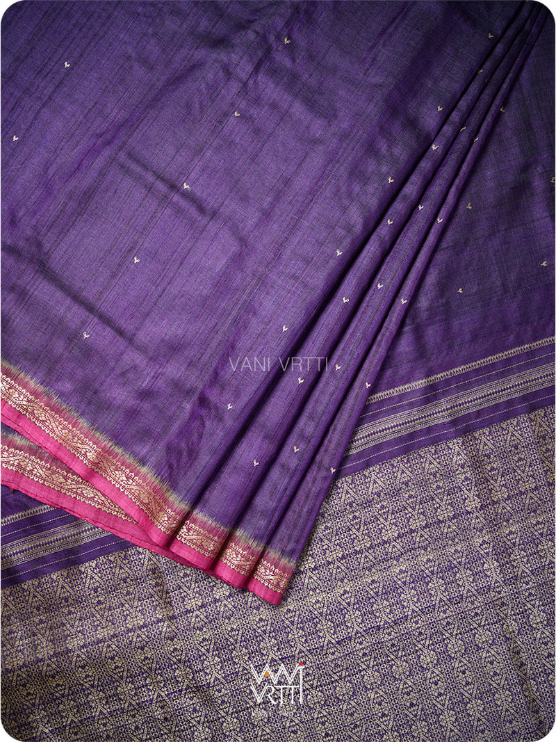 Deep Purple Magenta Madhumalati Handspun Tussar Silk Saree