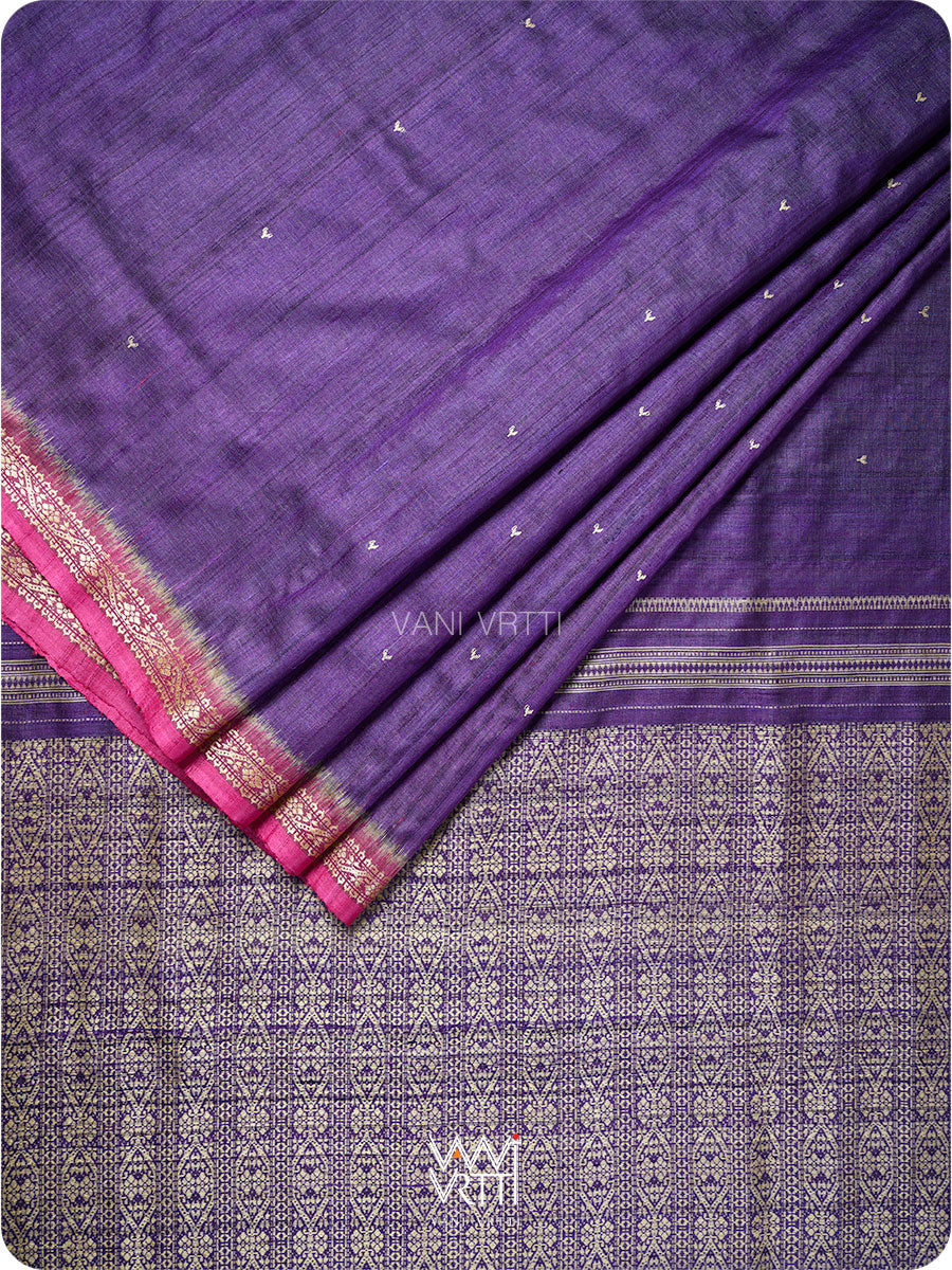 Deep Purple Magenta Madhumalati Handspun Tussar Silk Saree