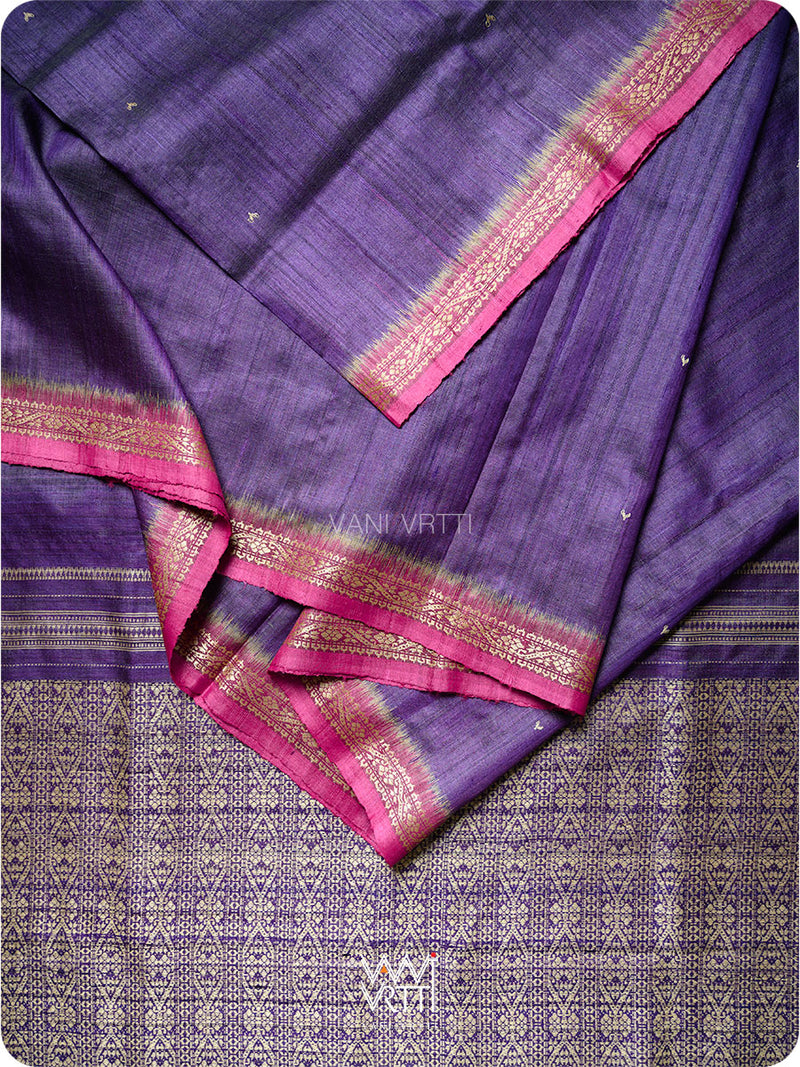Deep Purple Magenta Madhumalati Handspun Tussar Silk Saree