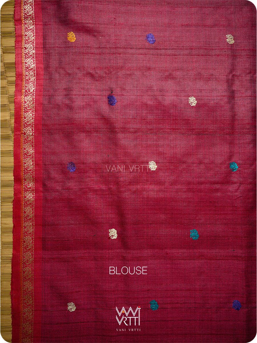 Mehendi Green Magenta  Airavata Konark Double Palla Handspun Tussar Silk Saree