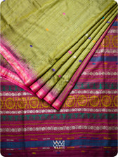 Mehendi Green Magenta  Airavata Konark Double Palla Handspun Tussar Silk Saree