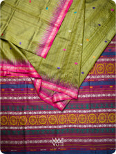 Mehendi Green Magenta  Airavata Konark Double Palla Handspun Tussar Silk Saree