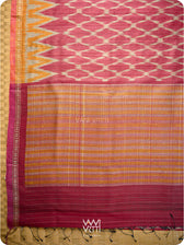 Deep Red Orange Lily Ikat Handspun Tussar Silk Sari