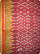Deep Red Orange Lily Ikat Handspun Tussar Silk Sari