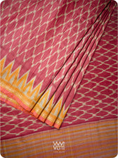 Deep Red Orange Lily Ikat Handspun Tussar Silk Sari