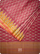 Deep Red Orange Lily Ikat Handspun Tussar Silk Sari