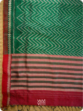 Emereld Green Aziz Ikat Handspun Tussar Silk Saree