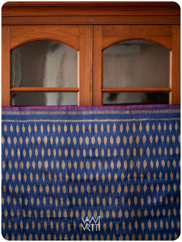 Royal Blue Kadamba Ikat Handspun Tussar Silk Saree