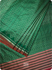 Emereld Green Aziz Ikat Handspun Tussar Silk Saree