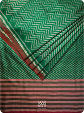 Emereld Green Aziz Ikat Handspun Tussar Silk Saree