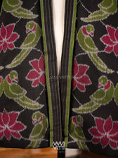 Black Lotus Parrot Reversible Parallel Ikat Kimono Collar Tunic Jacket