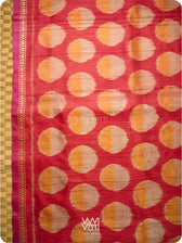 Red Orange Surya Ikat Handspun Tussar Silk Saree