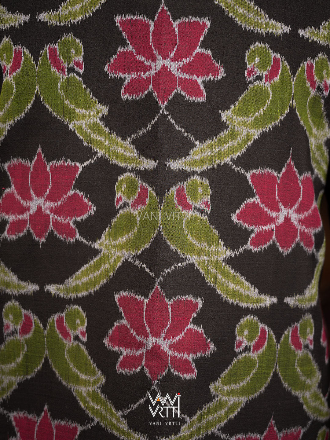 Black Lotus Parrot Reversible Parallel Ikat Kimono Collar Tunic Jacket