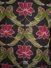 Black Lotus Parrot Reversible Parallel Ikat Kimono Collar Tunic Jacket