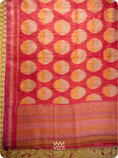 Red Orange Surya Ikat Handspun Tussar Silk Saree