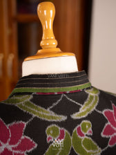 Black Lotus Parrot Reversible Parallel Ikat Kimono Collar Tunic Jacket